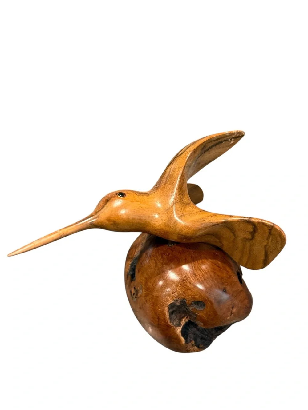 Vintage Bruce Stamp signed root wood Hummingbird carved live edge art signed 80s